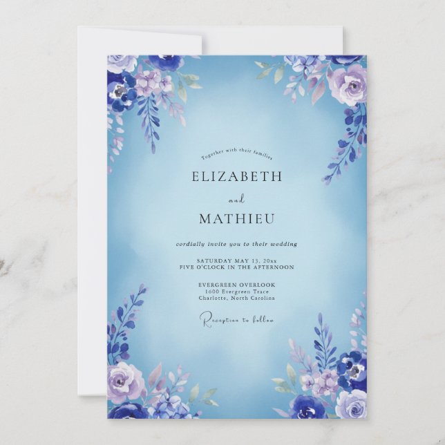 Convites Casamento de Hortênsia Cornflower Cinza Eucalipto (Frente)