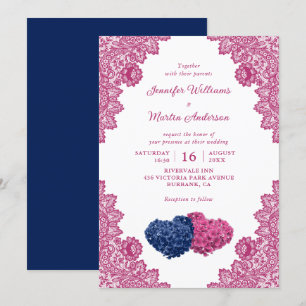 Convites Casamento de Hortênsia de Renda Floral Rosa Azul-M