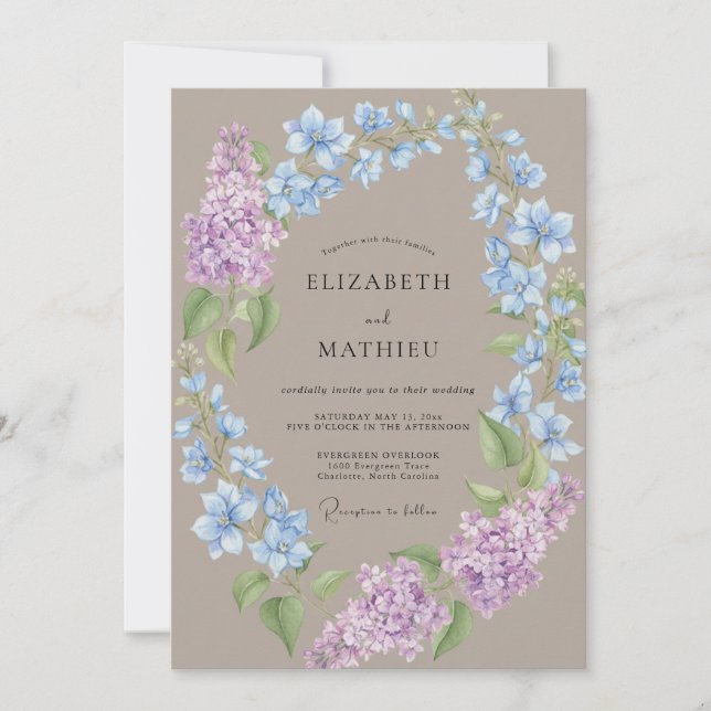 Convites Casamento de Hortênsia Eucalipto Azul Bege (Frente)