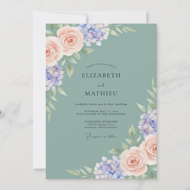 Convites Casamento de Hortênsia Eucalipto Azul Claro (Frente)