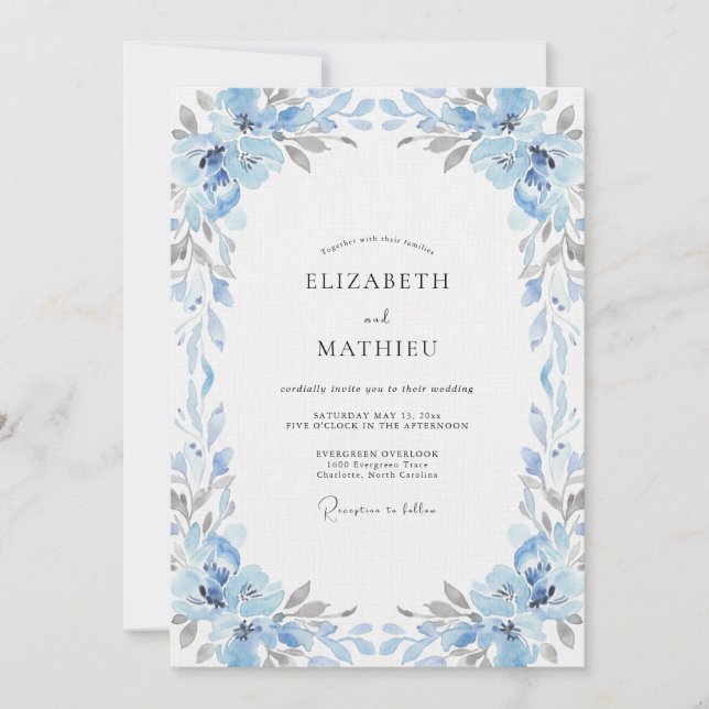 Convites Casamento de Hortênsia Eucalipto Azul Gelo (Frente)
