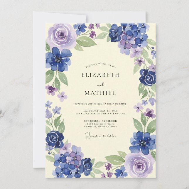 Convites Casamento de Hortênsia Eucalipto Azul Índigo (Frente)
