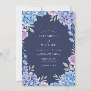 Convites Casamento de Hortênsia Eucalipto Azul-Marinho