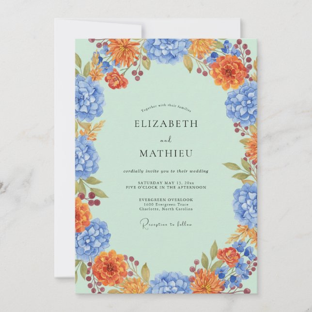 Convites Casamento de Hortênsia Eucalipto Azul Menta (Frente)