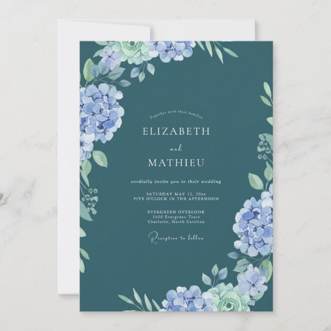 Convites Casamento de Hortênsia Eucalipto Azul-Violeta (Frente)