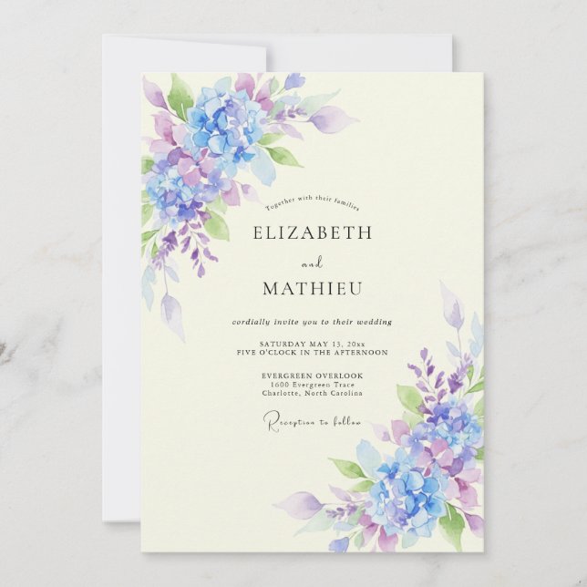 Convites Casamento de Hortênsia Eucalipto Lavanda Vinca (Frente)