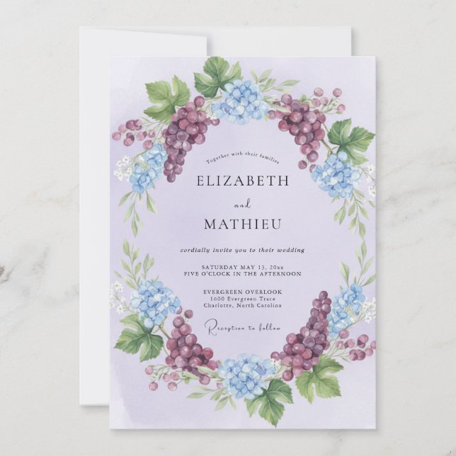 Convites Casamento de Hortênsia Eucalipto Lilás Roxo (Frente)
