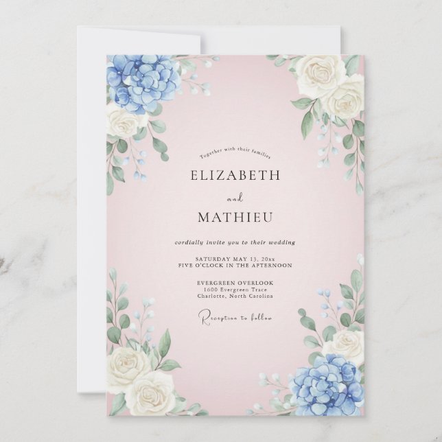 Convites Casamento de Hortênsia Eucalipto Rosa Pálido (Frente)