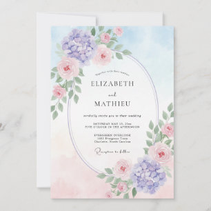 Convites Casamento de Hortênsia Eucalipto Rosa Periwinkle