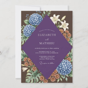 Convites Casamento de Hortênsia Eucalipto Roxo Chocolate