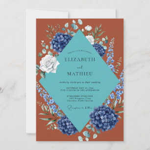 Convites Casamento de Hortênsia Eucalipto Teal Ferrugem