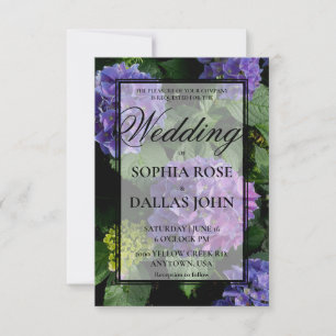 Convites Casamento de hortênsia floral roxa azul elegante