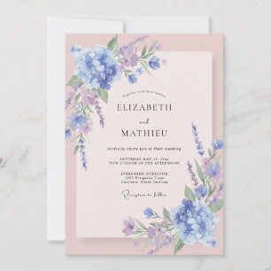 Convites Casamento de Hortênsia Lilás Eucalipto Azul-marinh