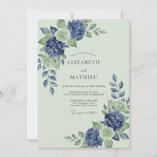 Convites Casamento de Hortênsia Menta Azul-Celeste Eucalipt