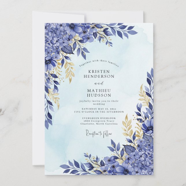 Convites Casamento de Hortênsia Radiante Azul Real (Frente)
