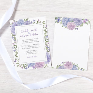 Convites Casamento de Hortênsias Azuis Lilás Aquarela Moder