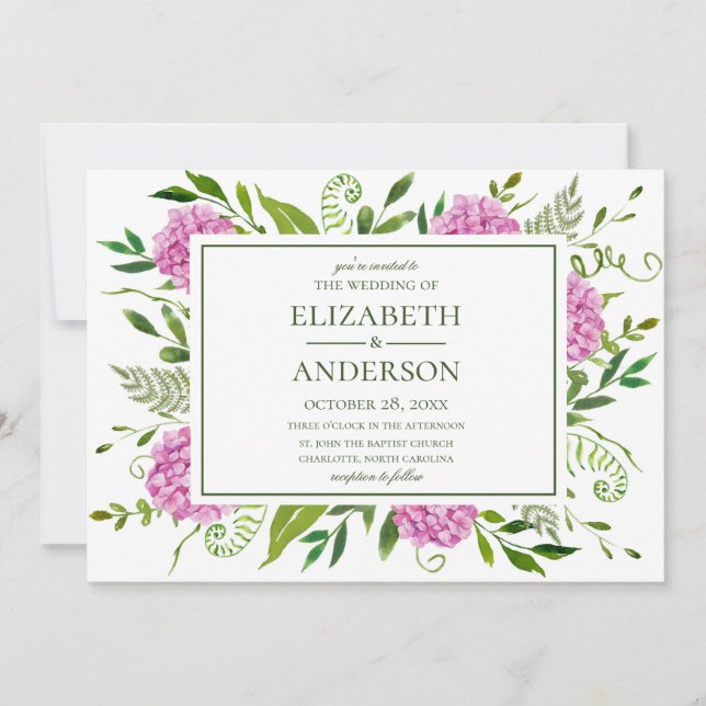 Convites Casamento de Hortênsias Rosa (Frente)
