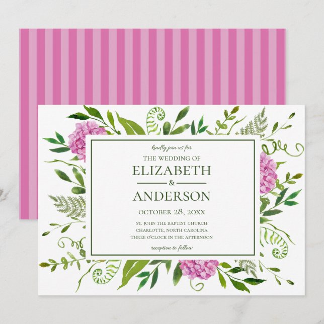 Convites Casamento de Hortênsias Rosa (Frente/Verso)