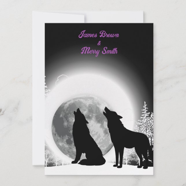 Convites Casamento de Howl Moon, Lobos Negros e Brancos (Frente)