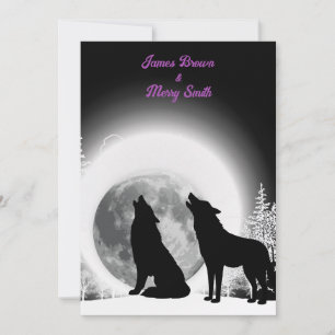 Convites Casamento de Howl Moon, Lobos Negros e Brancos
