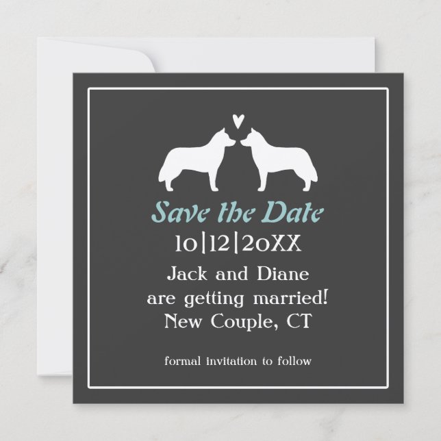 Convites Casamento de Huskies Siberianos Salve a Data (Frente)