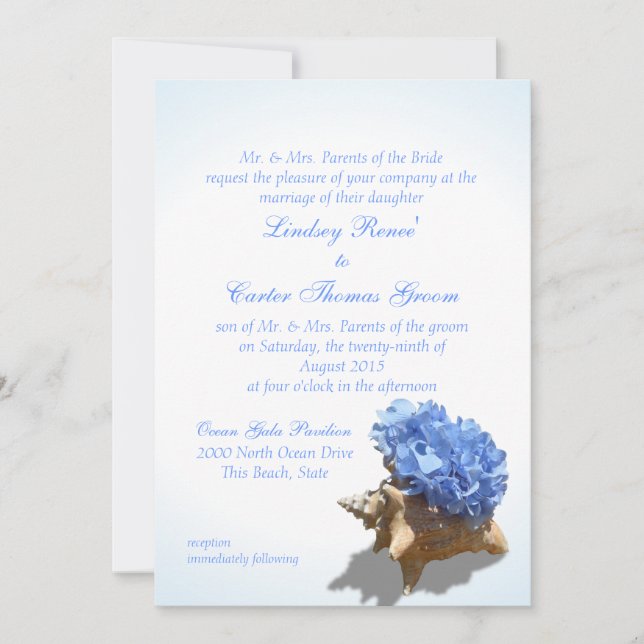 Convites Casamento de Hydrangea Azul Seashore (Frente)