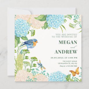 Convites Casamento de Hydrangea Bird Butterfly