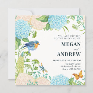 Convites Casamento de Hydrangea Bird Butterfly