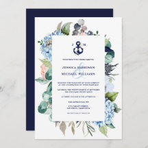 Casamento de Hydrangea Floral de Aquarela Náutica