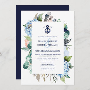 Convites Casamento de Hydrangea Floral de Aquarela Náutica
