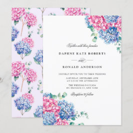 Convites Casamento de Hydrangeas Azuis, Rosa-d-Água