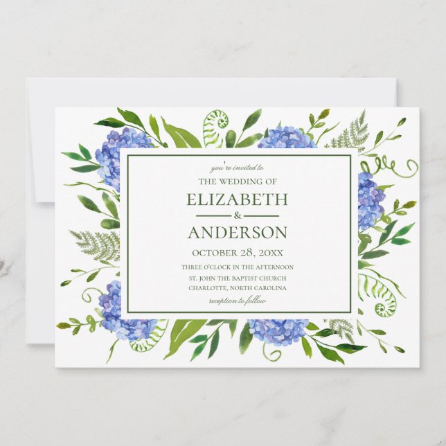 Convites Casamento de Hydrangeas Azul (Frente)