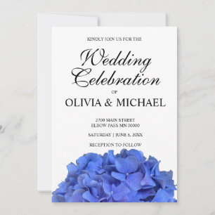 Convites Casamento de Hydrangeas florais elegantes e azuis