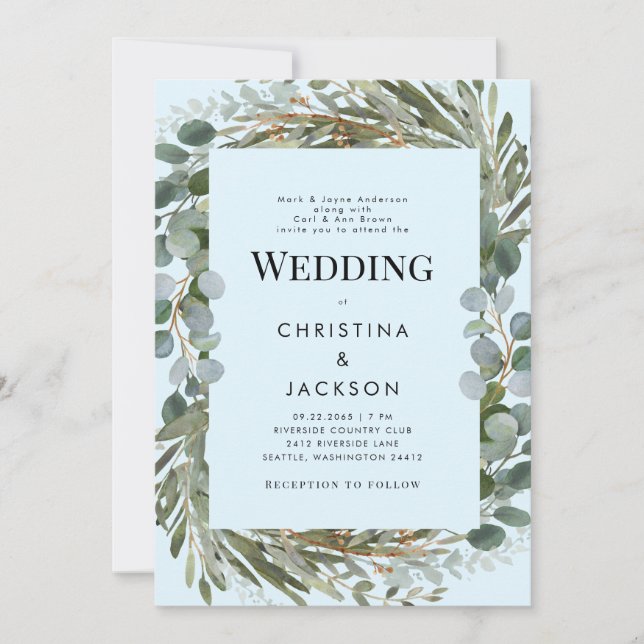 Convites Casamento De Ice Blue Eucalyptus (Frente)