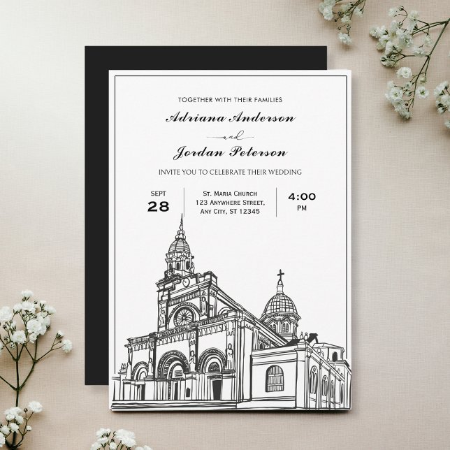 Convites Casamento de Igreja Negra e Branca (Criador carregado)