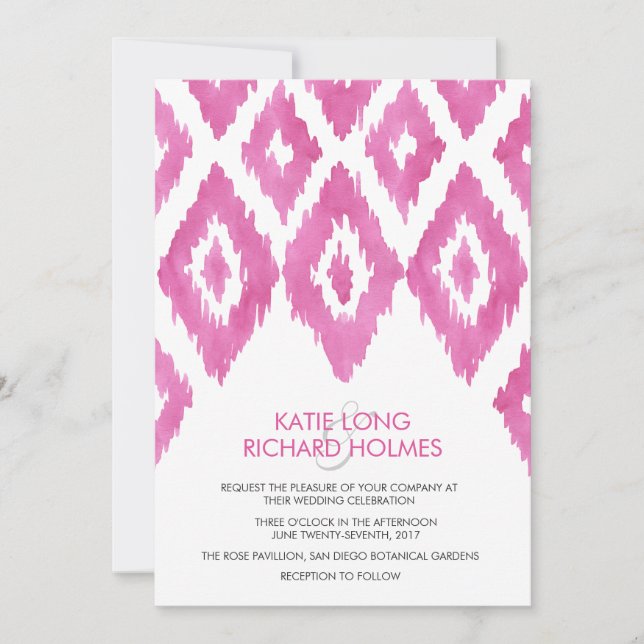 Convites Casamento de Ikat Rosa (Frente)