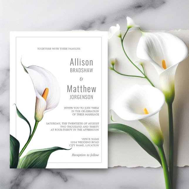 Convites Casamento de Ilegante Ivory White Calla Lily (Elegant white ivory calla lily wedding invitation front view.)