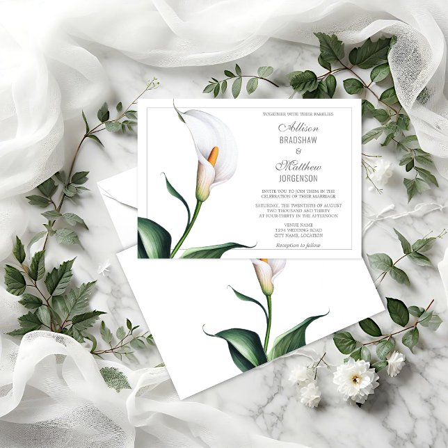 Convites Casamento de Ilegante Ivory White Calla Lily (Elegant Ivory White Calla Lily wedding invitation front and back view.)