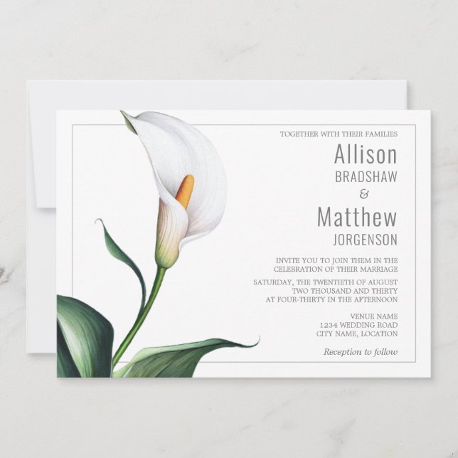 Convites Casamento de Ilegante Ivory White Calla Lily (Frente)