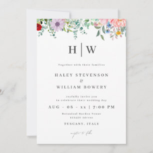 Convites Casamento de Ilustração de Flores Selvagem de Aqua