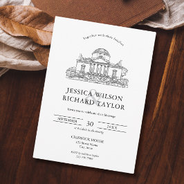 Convites Casamento de Ilustração de Local Desenhado à Mão P