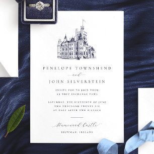 Convites Casamento de Ilustração do Castelo de Vintage Eleg