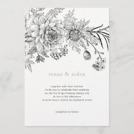 Convites Casamento de ilustração floral a preto e branco