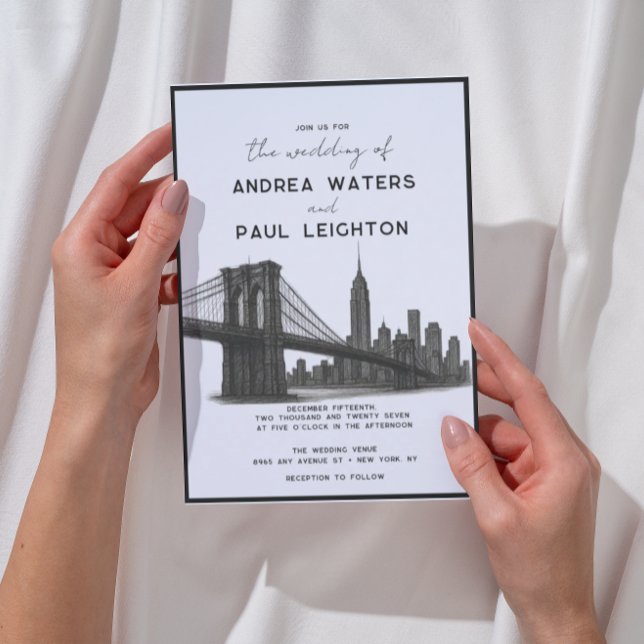 Convites Casamento de Ilustração Moderna do Brooklyn em Nov (Criador carregado)