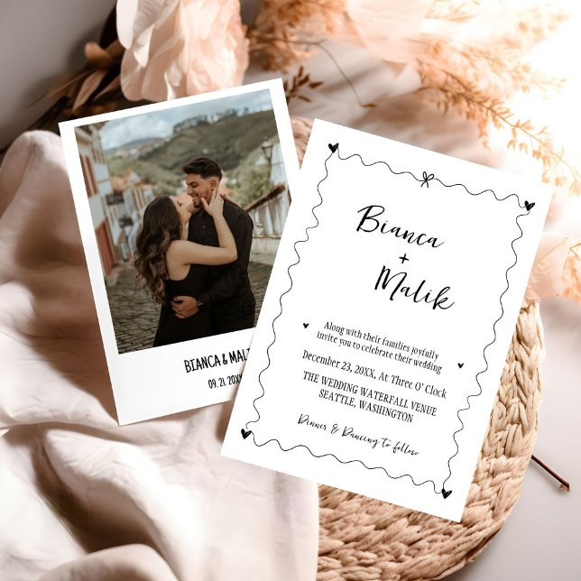 Convites Casamento de ilustração preto desenhado à mão (Criador carregado)