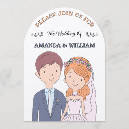 Convites Casamento de Ilustração Simples e De Cartoon-Iike