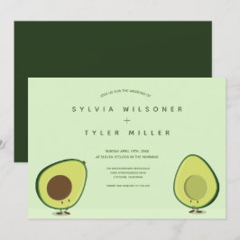 Convites Casamento de Ilustração Verde em Duas Metade Avoca