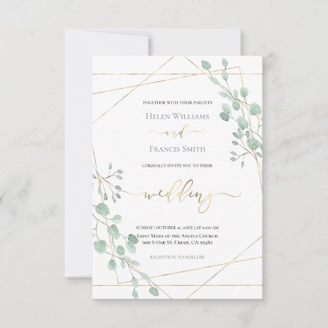 Convites casamento de imagens geométricas de verde ・ (Frente)