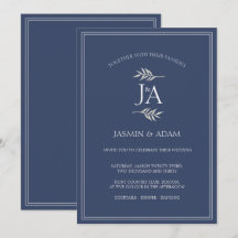 Casamento de iniciais clássicas azul naval elegant