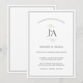Convites Casamento de Iniciais Clássicas Brancas Simples El